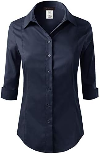 3/4 Sleeve Stretchy Button Down Collar Office Formal Casual Shirt Blouse for Women (Size S~6XL)
