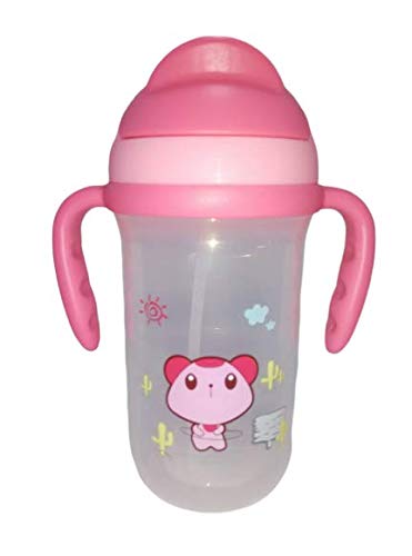 Manan Shopee resents Baby Cute Stylish Bpa Free Unbreakable Sippy Cup (Sipper Kids Mug) Straw Sipper Infant PP Water/Juice Training Gravity Sipper Cup with Handles 330Ml (Pink)