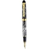 Sipliv 450 Fountain Pen Medium Nib Gold Trim - Grey & White Marble