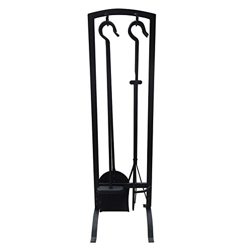 Babylon Fireplace Tool Set 5 Piece Tools with Tongs,Poker,Shovel,Broom and Stand for Indoor Fireplace Stove/Outdoor Firepit,Wrought Iron, Black