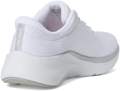 Arch Fit 2.0 Glow The Distance - Ténis femininos, malha branca e acabamento prateado, 38 EU