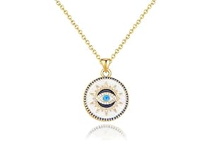 Smilebelle Evil Eye Necklace 14K Gold Necklaces for Women with Zircons, Handmade Gold Jewelry Luck Amulet Charm Pendant for P