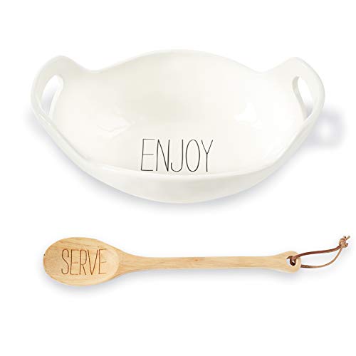 Mud Pie 46000019 Vintage Inspired Handles Serving Bowl Set, One Size, White