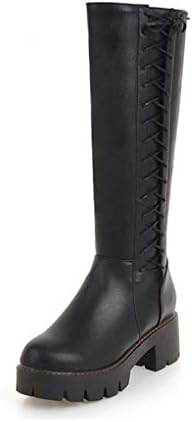 HAOLIEQUAN Women Knee High Boots Cross Strap Zipper Winter Shoes Women Fashion Platform Thick High Heels Boots Size 33-43