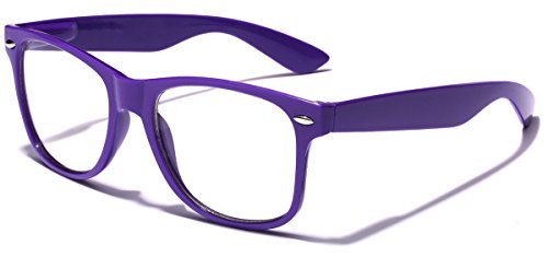 Iconic Square Horn Rimmed Clear Lens Retro Glasses (Purple, 52)