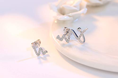 925 Sterling Silver Asymmetric Heartbeat Temperament Fashion Hypoallergenic Climbers Wrap Earring