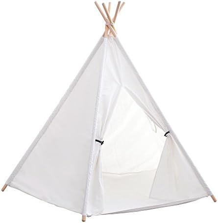 Generate Giant 5' 5" White Canvas Teepee for Kids - Foldable Play Tent, Playhouse for Children; 5 Sides; with Floor, Window