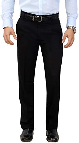Particle Formal Trousers for Men Regular Fit (Sizes 32-42) – Flat Front Formal Pants for Men Black Grasim Fabric ATR8BLKFLT