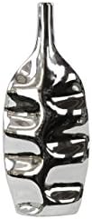 UTC14811 Ceramic Eliptical Bottle Vase with Wrinkled Body SM Polished Chrome Finish Silver