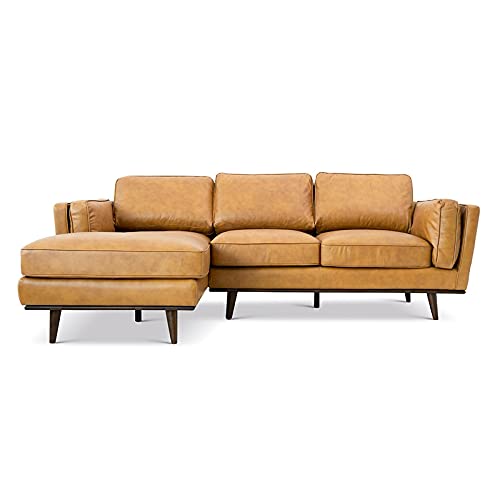 ASHCROFT Mid Century Modern 92.9" Tan Genuine Leather Couch Sectional L