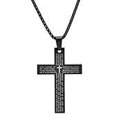 Udefwl Cross Necklace for Men,Men's Black/Silver Titanium Steel Cross Necklace with Lord's Prayer Inscription,Stainless Steel Chain for Men， Religious Pendant Jewelry for Daily Wear 60 cm/23.6 inches