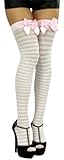 ToBeInStyle Women's Horizontal Striped Thigh Hi Stocking w/ Bow