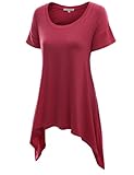Doublju Womens Basic Short Sleeve Longline Asymmetrical Tunic Top