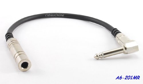 CablesOnline 1ft Premium 1/4 inch 6.3mm Female to Male Right-Angle Mono Audio Extension Cable, (A6-201MR)