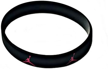 Jordan Slim Thin 1cm/0.4 inches Width Wristband Small Sport Silicone Bracelet Michael (BLACK w/ PINK LOGO)