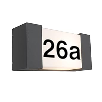 Qazqa Modern Aussen Wandleuchte Tide Dunkelgrau Mit Hausnummer