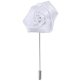 Silky Rose Men's Lapel Flower Handmade Boutonniere Pin for Suit by PUENTES DENVER (White)