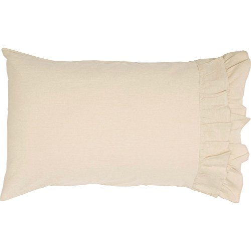 Piper Classics Ruffled Chambray Natural Beige Standard Pillow Case Shams, Set of 2, 21x34, Farmhouse Decor Style