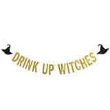 Gold Glittery Drink Up Witches Banner -Halloween Party Decoration Supplies