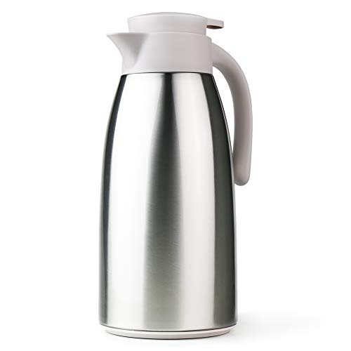 Stainless Steel Coffee Carafe Thermos 64oz with Lid Double Walled Thermal Vacuum Insulated Coffee Ju