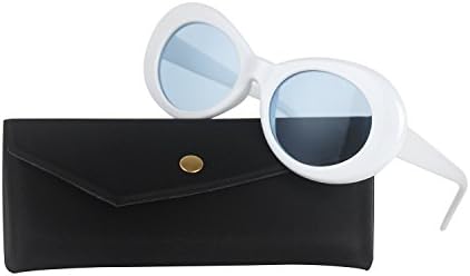 Clout Goggles Bold Retro Oval Mod Thick Frame Sunglasses Kurt Cobain Inspired Sunglasses Round Lens (White /Blue)