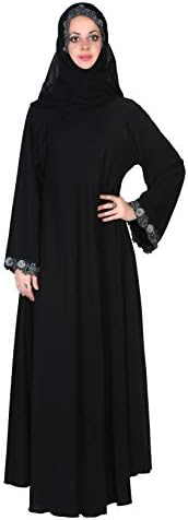 Sofias Abaya Women's Cystal Lycra Fabric Burqa Set (Ascm-001_Black_Free Size)