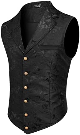 Men's Double Breasted Black Vest V-Neck Business Suit Dress