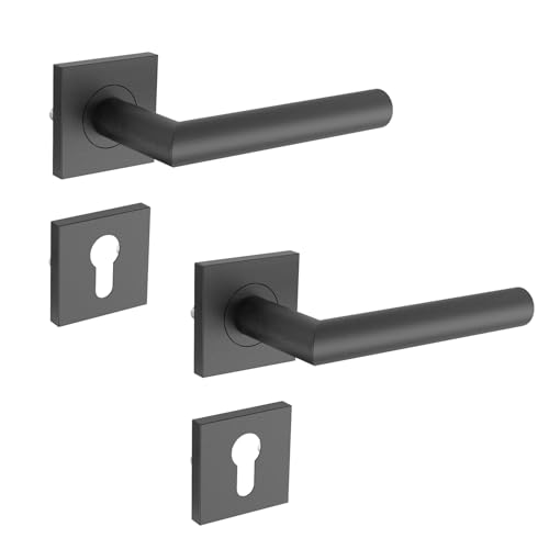 Poignées de porte noires avec cylindre profilé carré PZ, poignées de porte intérieures noires, ensemble de poignées de porte en acier inoxydable, noir mat, pour portes de chambre conformes à la norme
