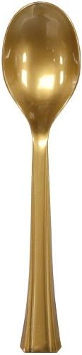 FREEDco 120 count Extra heavy weight Full size Gold Premium Plastic Disposable Cutlery (120, Soup Spoons)