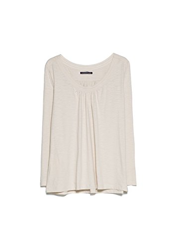 Violeta By Mango Women's Round Neckline T-Shirt, Ivory White, L