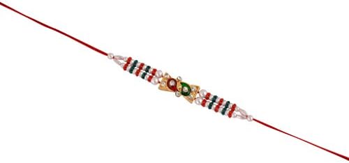 Delicately Designed Stones, Beads and Metal Rakhi with Tilak for Men (Saraswati6204)