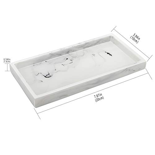 Emibele Jewelry Organizer Resin Tray, Bathroom Kitchen Dresser Vanity Tray Jewelry Dish Ring Holder Cosmetic Organizer for Candle Perfume Soap Shampoo Small Plant Home Decor, Mini Size - Marble White - Thumbnail 6