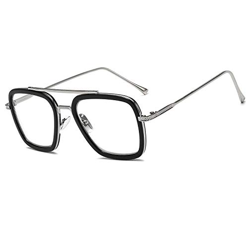 Dollger Vintage Aviator Square Sunglasses for Men Women Silver Frame Glasses Retro Classic Tony Stark Glaases - Thumbnail 7