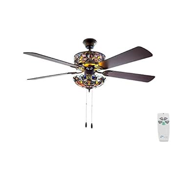 52 W Tiffany Style Stained Glass Magna Carta Ceiling Fan