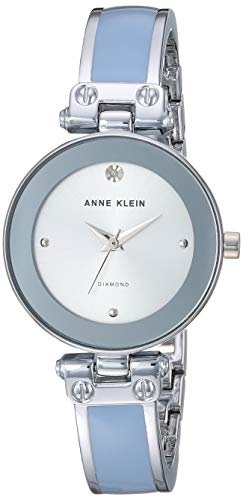 Anne Klein Women's AK/1981LBSV Diamond-Accented Silver-Tone and Light Blue Bangle Watch