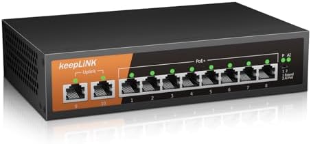 MokerLink 10-Port Industrie Switch – 8x 100Mbps PoE, 1x Gigabit Ethernet, 1x SFP, DIN-Schiene & Wandmontage – Für Industrieumgebungen