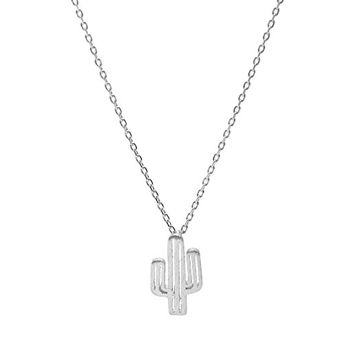Spinningdaisy Handcrafted Brushed Metal Arizona Cactus Necklace Silver