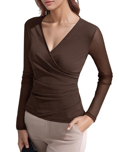 Mesh Long Sleeve Wrap Tops