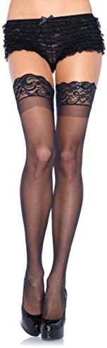 Leg Avenue Women's Plus Size Thigh High Stockings with Silicone Lace Top