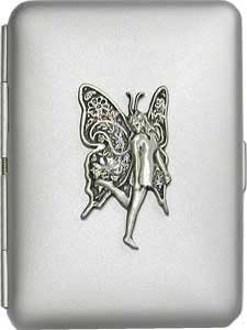 AWOL Feminine Collection 'Butterfly Fairy' Slim King Silver Grey Matte Pocket Case/Cigarette Case (Gift Box Edition)