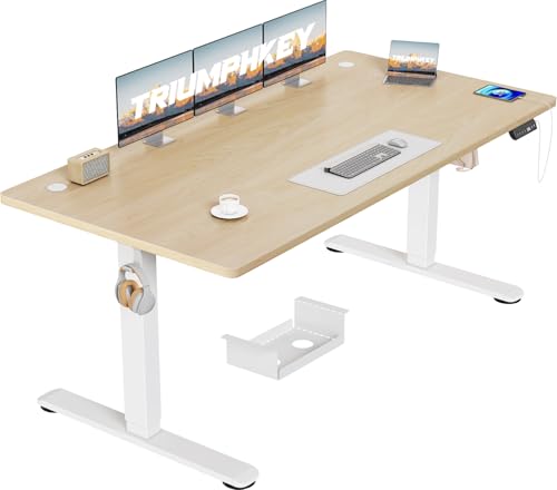 TRIUMPHKEY Höhenverstellbarer Schreibtisch 160x80, 18mm Tischplatte & USB-A