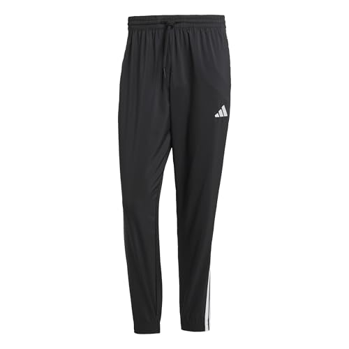 adidas Mens Essential Three Stripes Woven Pants, Black/White, L