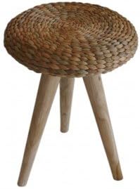 Za Za Living Rustic Wood Stool - Wicker Seat - Coffee Table - Interior Furniture - 44cm H
