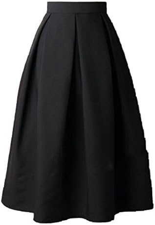 Cruiize Womens Vintage High Waisted Solid Loose Pleated Hem Flared Midi Skirts