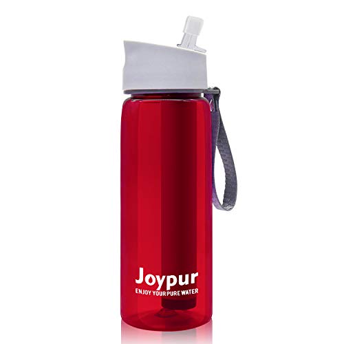 joypur Outdoor Filtered Water Bottle - Camping Water Filter with 3-Stage Integrated Water Purifier for Travel Hiking Backpacking Red