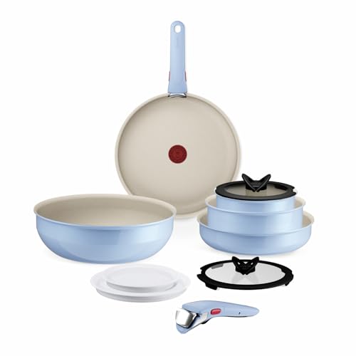 Tefal Ingenio Serenity Kochgeschirr-Set 11-teilig – stapelbar und platzsparendes Set aus Aluminium, Mineralia Antihaftversiegelung, abnehmbarer Griff, für alle Herdarten inkl. Induktion, Calm Blue