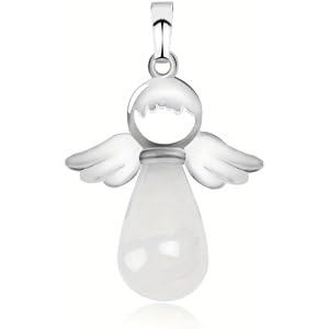 Natural Stones Angels Wings Pendant for Necklace Pink Quartz Onyx Pendants Silver-color Water Drop Female Jewelry Gift E949