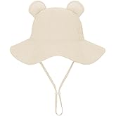 Jastore Baby Girl Boy Sun Hat with UPF 50+ Bear Ear Infants Boys Cap Outdoor Adjustable Beach Hat with Wide Brim Bucket Hats