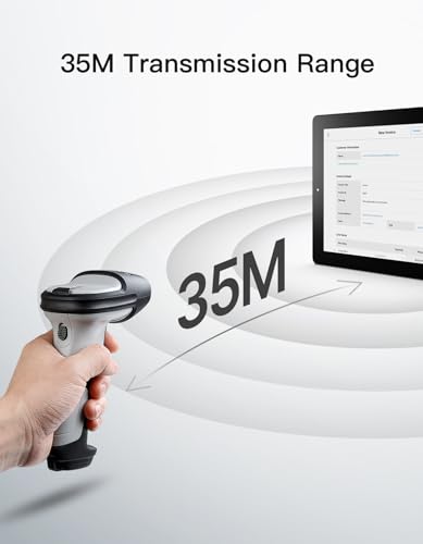 Inateck BCST-72 1D 2D QR Barcode Reader, Wireless Barcode Scanner Gun with 2600mAh Battery and Anti-Shock Protection, 1.8 m Barcode Reader for PC Computer Android iOS, with APP and SDK