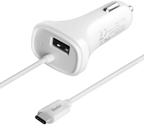 Type C Car Charger, Olaudem Dual Rapid USB C Type Car Charger Fast Charge with USB-A Port &amp; 4ft 5V 3A USB-C Adapter Charging Cable for Google Pixel XL Nexus 6P 5X, LG G5, HTC 10, Moto Z, White